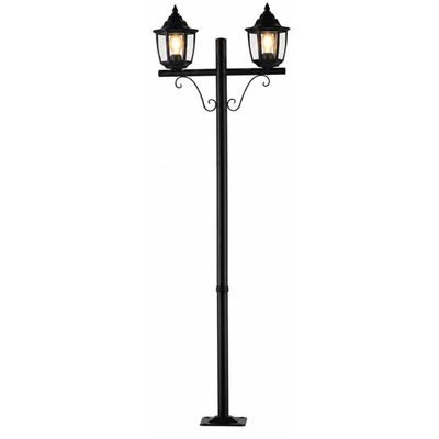 Kit 2 Postes de Iluminação Jardim E27 Preto Heritage Dital 2 Luzes Praça Calçada Área Externa