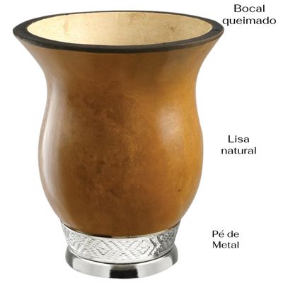 Kit Cuia Pequena Para Média Lisa Natural Pé De Metal Bocal Queimado Bomba Inox Lisa