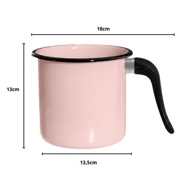 Leiteira 1,5L Ágata Aço Esmaltado Rosa com Cabo de Nylon Esmaltados Silva Fervedor Leite Água