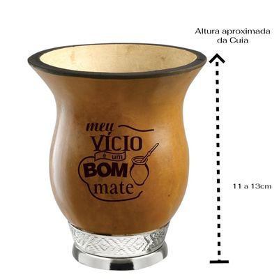 Cuia Média Para Pequena Com Pé De Metal Bocal Queimadoe Gravação A Laser