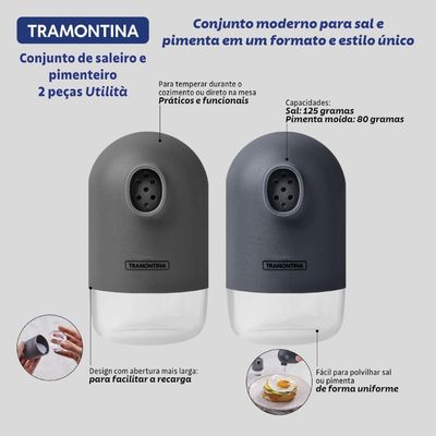 Conjunto de Saleiro e Pimenteiro Tramontina em Polipropileno Cinza