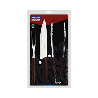 Kit para Churrasco Tramontina Plenus Aço Inox e Cabos de Polipropileno Marrom 3 Peças