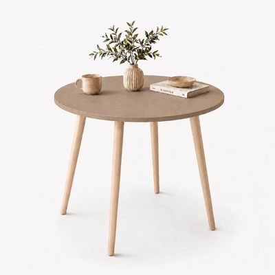 Mesa Jantar Sofia Redonda 80cm Linum 18mm Pés de Madeira Natural Marin