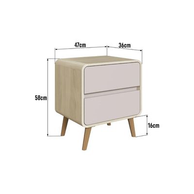 Mesa de Cabeceira 2 Gavetas Curve Carvalho com Bege 47x36x58cm Completa Móveis