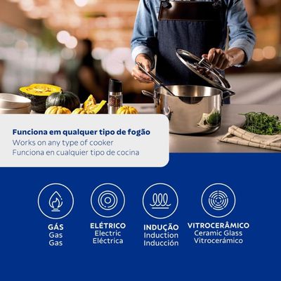 Caçarola Funda Tramontina Grano em Aço Inox 20cm 3,8L Indução