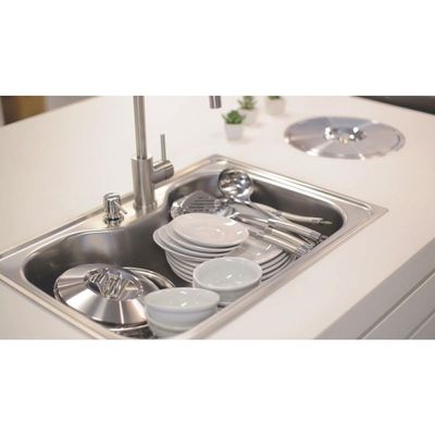 Cuba de Sobrepor Tramontina Morgana em Aço Inox Acetinado 69 x 49 cm com Misturador Válvula Dosador de Sabão Tábua e Cesto