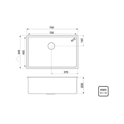 Cuba Tramontina Quadrum 70 U Undermount em Aço Inox Scotch Brite 70 x 40 cm com Dosador de Sabão, Tábua e Cesto