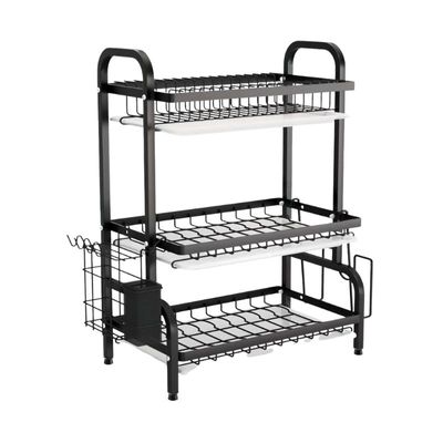 Escorredor de Louças Preto 03 andares com Porta Talheres