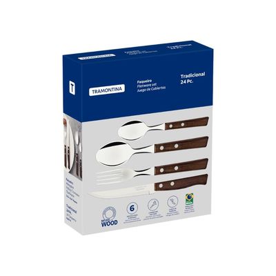 Faqueiro Tramontina Tradicional Aço Inox e Madeira Natural 24 Peças