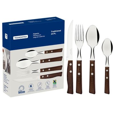 Faqueiro Tramontina Tradicional Aço Inox e Madeira Natural 24 Peças