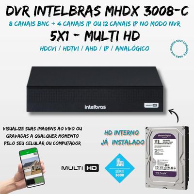 Kit Cftv 4 Cameras 2 cam Full HD 2 Cam Full Color Dvr Intelbras 3008-C C/HD 1TB purple
