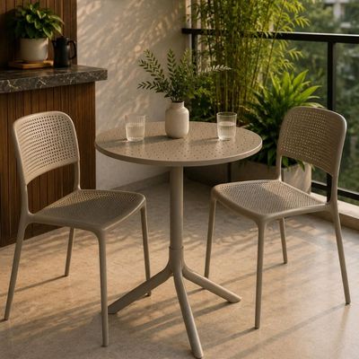Mesa Redonda Livy Aurah 60x74,5cm Taupe em Polipropileno Plaxmetal