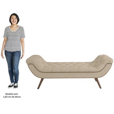 Puff Recamier Calçadeira 195cm Pés Palito Madeira Venêto P02 Bouclé Bege - Mpozenato