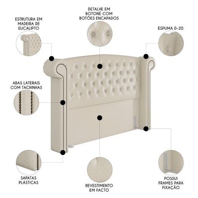 Cabeceira Cama Casal 140cm Provença P02 Facto Pérola - Mpozenato