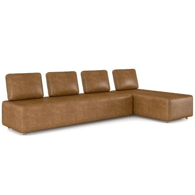 Sofá 4 Lugares Com Chaise 296cm Rovier Sintético Caramelo Z32 - Mpozenato