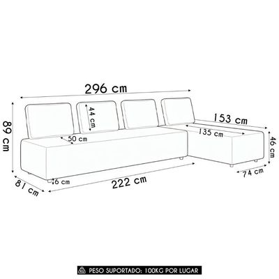 Sofá 4 Lugares Com Chaise 296cm Rovier Sintético Caramelo Z32 - Mpozenato