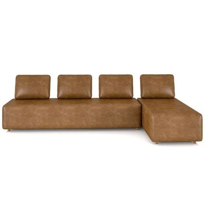 Sofá 4 Lugares Com Chaise 296cm Rovier Sintético Caramelo Z32 - Mpozenato