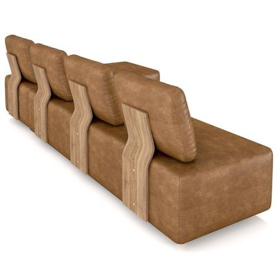 Sofá 4 Lugares Com Chaise 296cm Rovier Sintético Caramelo Z32 - Mpozenato