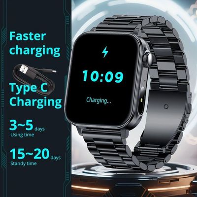 Relógio Smartwatch Com Carregamento Tipo C, Função Led, Botão Rotativo Preto