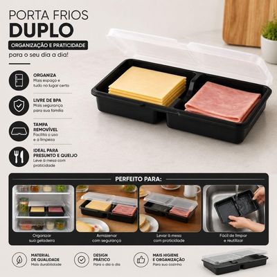 Organizador para Geladeira Porta Frios Duplo em Polipropileno com Tampa Removível Multiuso