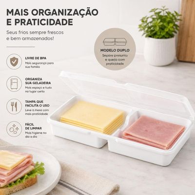 Organizador para Geladeira Porta Frios Duplo em Polipropileno com Tampa Removível Multiuso