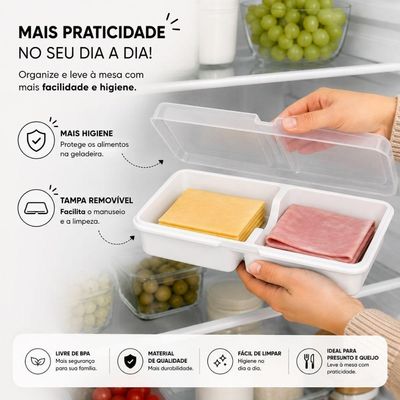 Organizador para Geladeira Porta Frios Duplo em Polipropileno com Tampa Removível Multiuso