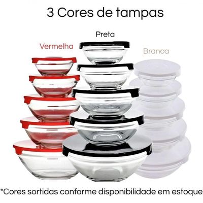 Kit 5 Potes de Vidro Redondos com Tampa para Geladeira e Micro-ondas Multiuso 135ML 200ML 400ML