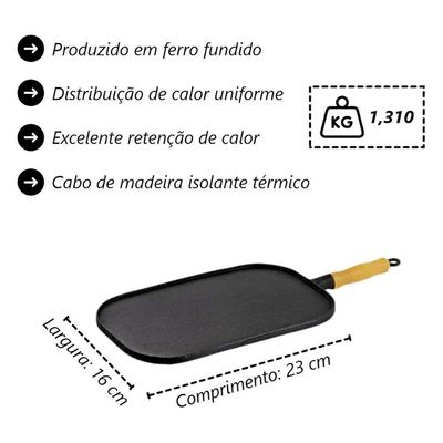 Bifeteira Chapa Lisa Oval Ferro Fundido 16x23CM Multifogão Preta Libaneza