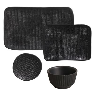 Jogo 24 peças Travessas e Ramequins Porto Brasil Preto Matte Cerâmica Japonês Sushi Shimeji