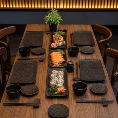 Jogo 24 peças Travessas e Ramequins Porto Brasil Preto Matte Cerâmica Japonês Sushi Shimeji