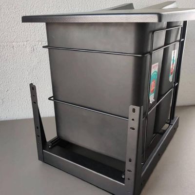 Lixeira Dupla Deslizante para Embutir Tampa Fixa 20L Preto Aço Carbono Cozinha Trilhos Slow Schmitt