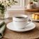 Conjunto 6 Xícaras e Pires 90ml Café Porcelana Majesty Silver Branco Prateado Mesa Posta Servir
