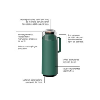 Garrafa Térmica Tramontina Exata em Polipropileno Verde com Ampola de Vidro 1 Litro