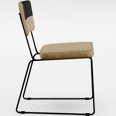 Cadeira Estofada Para Sala De Jantar Allana L02 Faixa Corano Preto Linho Bege Escuro - Lyam Decor
