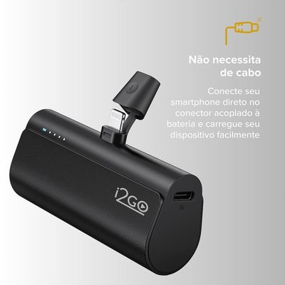 Power Bank i2GO PROBAT020 5000mAh Lightning. Acople seu iPhone e carregue! Preto / Bivolt
