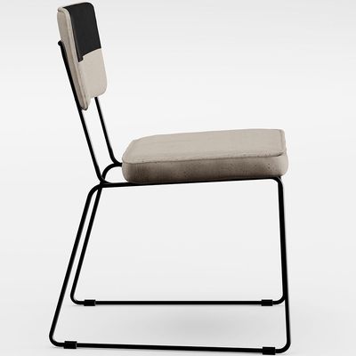 Cadeira Estofada Para Sala De Jantar Allana L02 Faixa Corano Preto Linho Bege - Lyam Decor