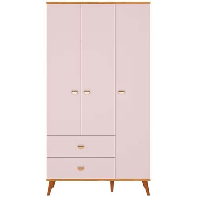 Quarto Infantil Completo Ternura Guarda-Roupa 3 Portas 2 Gavetas Cômoda 5 Gavetas Berço Conversí­vel Bartira Rosa Wood