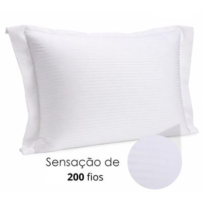 Fronha com Abas Travesseiro 50x70cm Branca Poliéster Brisa Lyor 200 Fios Listrada Avulsa