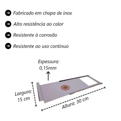 Registro Regulador de Fumaça Fogão a Lenha Brassol Inox 0,15mm 30x15cm