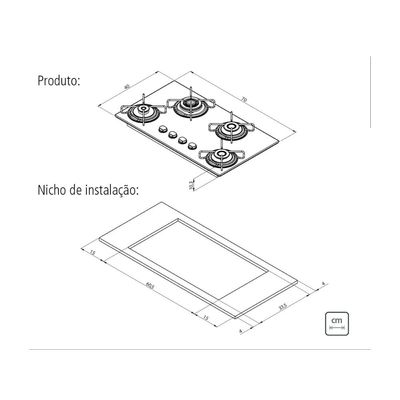 Cooktop a Gás Tramontina 4 Queimadores Brasil Trapézio em Vidro Temperado Preto