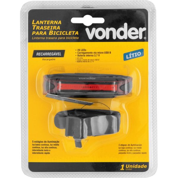 Lanterna Traseira para Bicicleta Recarregável Vonder