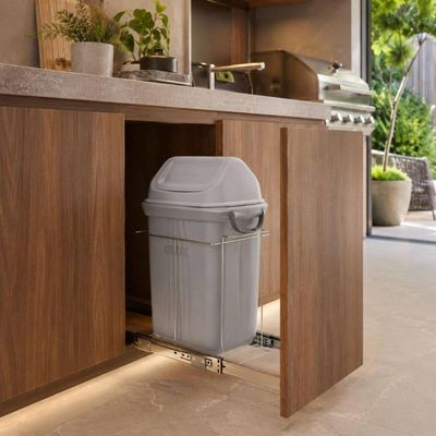 Lixeira Deslizante 19L Cinza Slim Inox Aramado Tampa Basculante Schmitt Armário Cozinha Planejada