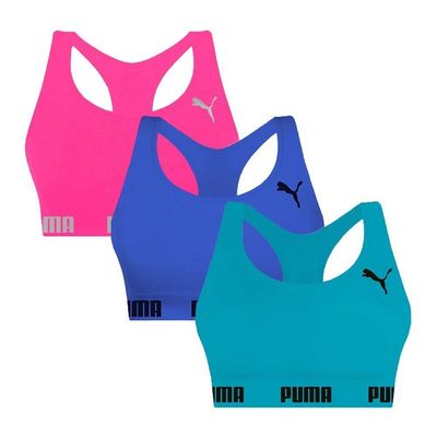 Kit 3 Tops Puma Nadador Sem Costura Feminino P / Azul e Rosa