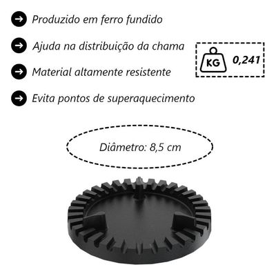 Kit 4 Espalha Chama Libaneza Fogão Queimador Duplo Ferro Fundido 8,5cm