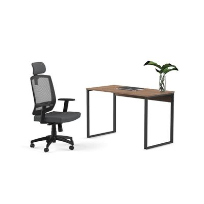 Escrivaninha 115x58cm MDP Nogal com Estrutura Preta Roal