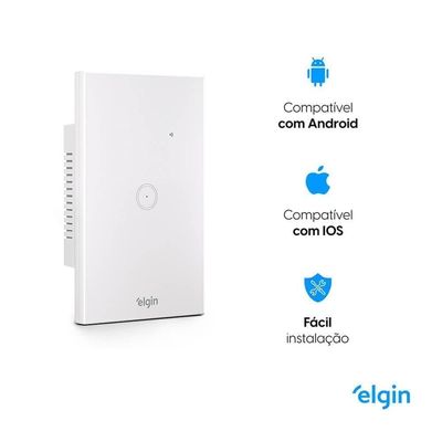 Interruptor Inteligente Int Wifi 1 Botão Touch Controle Via Aplicativo Elgin Smart Branco Elgin