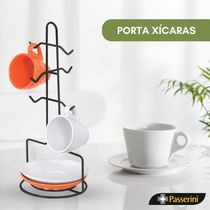 Suporte Organizador Porta Xícaras e Pires Preto Fosco Passerini em Aço Carbono