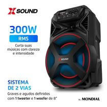 Caixa de Som Amplificada XSound CM-300-N 300W Bluetooth Bateria até 9h Mondial