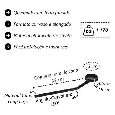 Queimador Palmatória Longo Esquerdo Libaneza Fogão Industrial 13cm