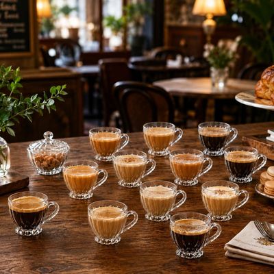 Jogo 12 Xícaras 200ml Chá Café em Vidro Transparente Lyor Renaissance Mesa Posta Cafeteria Recepção